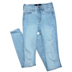 Hollister Women’s Light Blue Super Skinny High Rise Distressed Denim Jeans, Y2K